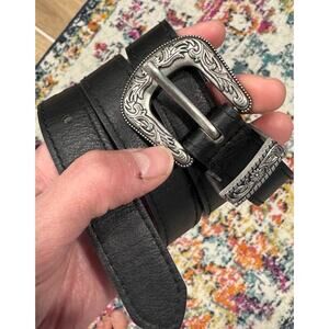 Leather Belt Silver Western Buckle Rodeo Cowgirl Boho Bohemian 35"